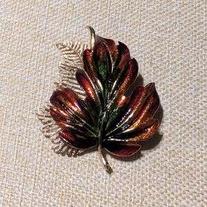 vintage gold-tone enamel maple leaf brooch with autumn colors